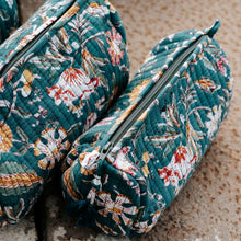 Load image into Gallery viewer, Block Printed Wash Bags I Jade Red Saffron
