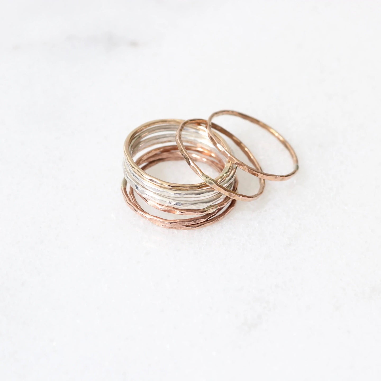 Stacking Rings in Silver, Gold, and Rose Gold x Hammered / Sterling Silver
